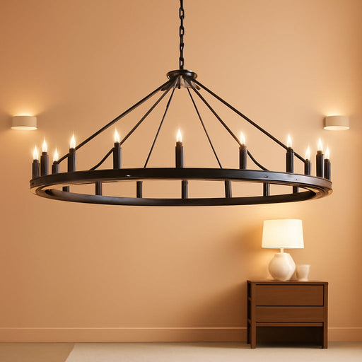 Large Black Wagon Wheel Chandelier 64 Inch,30-Light Farmhouse Wagon Wheel Chandeliers round Industrial Ceiling Light Fixtures for Outdoor Porch High Ceilings Living Dining Room Foyer Entryway