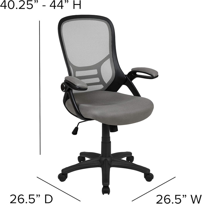 Porter High-Back Swivel Office Chair with Adjustable Lumbar Support and Seat Height, Ergonomic Mesh Desk Chair with Flip-Up Armrests, Gray/Black