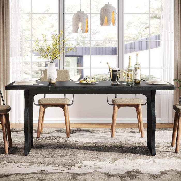 Black Dining Table for 4-6, 63-Inch Rectangular Modern Kitchen Table, Farmhouse Large Kitchen & Dining Room Furniture