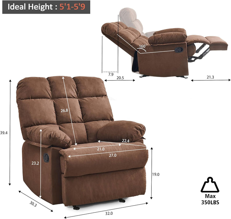 Overstuffed Rocking Recliner Sofa for Adults