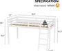 47'' Tall Junior Low Loft Bed with Stairs, White Wood Loft Bed Twin Size for Adults, Kids and Young Teens, No Box Spring Required,Wood Slat Support