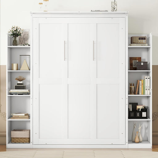 Full Murphy Bed White With BuiltInStorageShelves LED