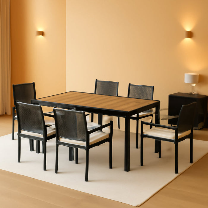 AERBUSKE 7 Pieces Outdoor Table and Chairs Set Outdoor Patio Furniture Set Wicker Patio Dining Sets for 6 Patio Table and Chairs Set Outdoor Furniture Set for Garden Yard Porch Poolside