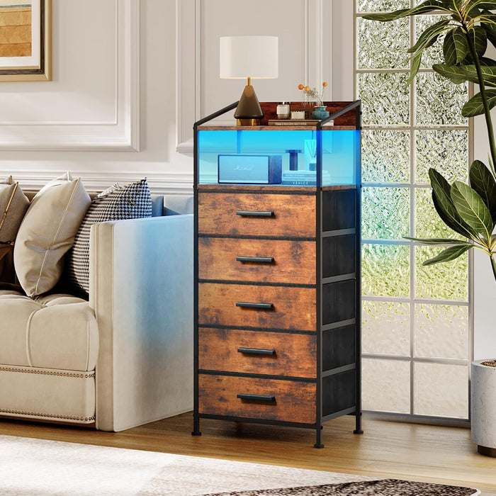 Nightstand Dresser Featuring LED Lights Rustic Brown