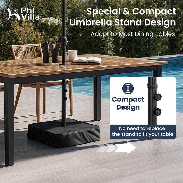 15Ft Large Patio Umbrella with Base & Solar Lights,Rectangle,Navy