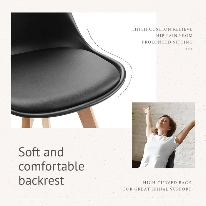 Dining Chairs Set of 8, Kitchen Room PU Leather Mid Century Modern Chairs, Upholstered Dining Desk Chairs with Wood Legs for Home Kitchen, Black