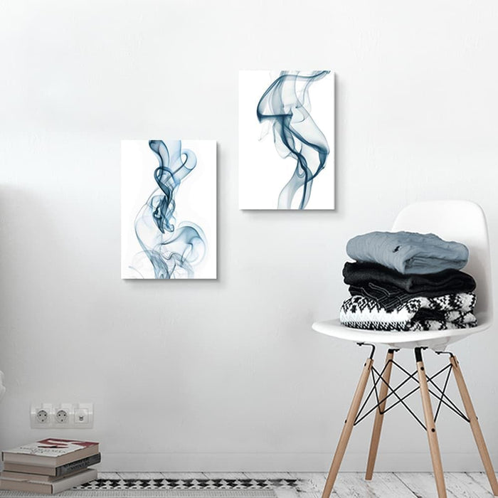 Abstract Pictures Painting Canvas - 2 Piece Blue Smoke Abstract Wall Art for Living Room Bedroom Office Wall Deocr