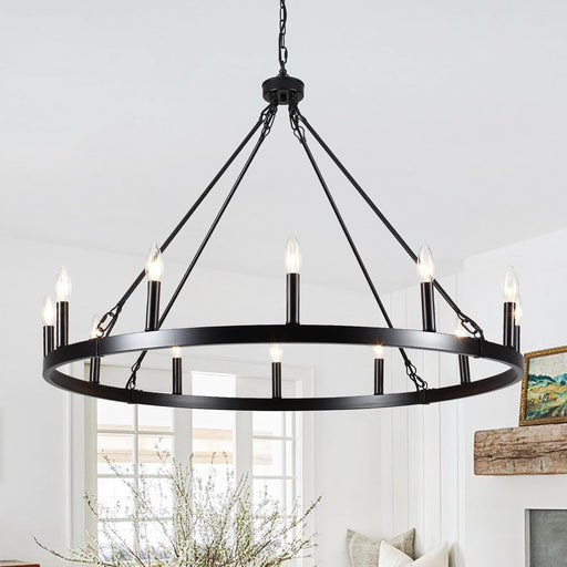 Black Wagon Wheel Chandelier 38Inch DiningRoom Industrial