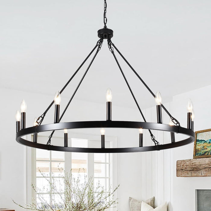 Black Wagon Wheel Chandelier 38Inch DiningRoom Industrial