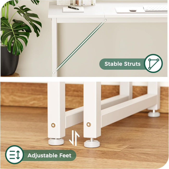 Computer Desk, 80 Inch Office Desk, Gaming Desk with Storage, Writing Desk Work Desk for Home Office, Study, Long Simple Desk, Large Legroom, Metal Frame, White