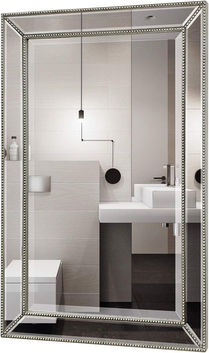 Metro Beaded Wooden Frame Bathroom Mirror 24"X36" Large Framed Deco Wall Mirror with Angled Beveled Frame for Living Room Entryways, Washrooms (#RFM2436S)