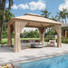12'X10' Gazebo, Outdoor Gazebo Metal Frame Canopy with Double Roofs, Heavy Duty Patio Tent Shelter with Mosquito Netting and Privacy Screen for Backyard, Beige