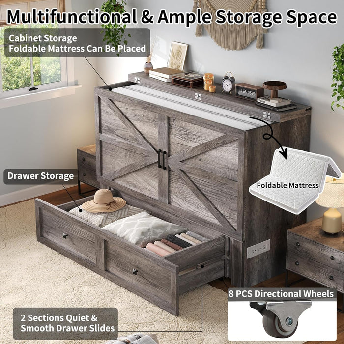 MurphyBedQueenCabinetGreyWithIntegratedUSBChargingSystem