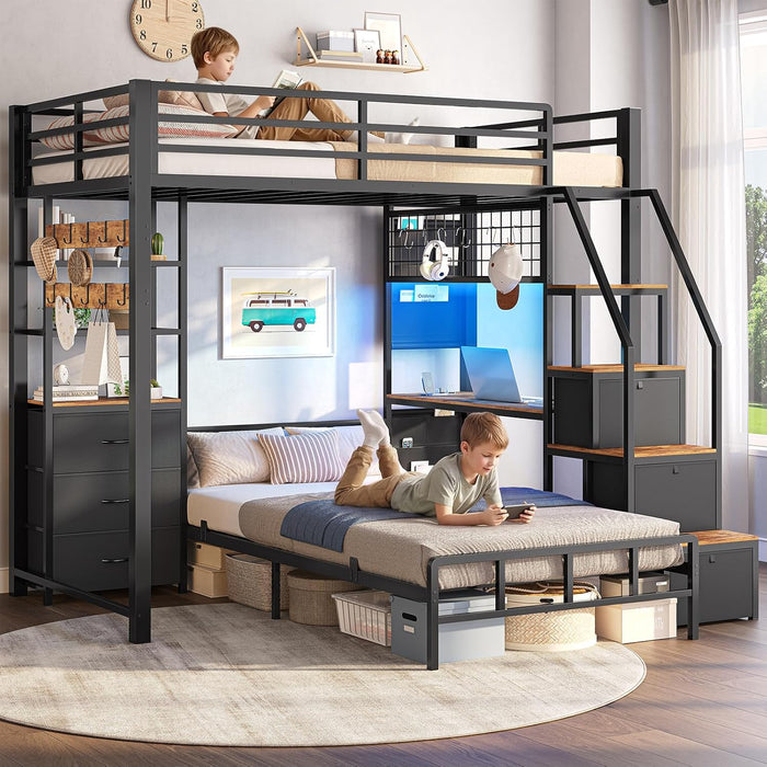 Charcoal Twin Bunk Bed With ChargingStation Drawers