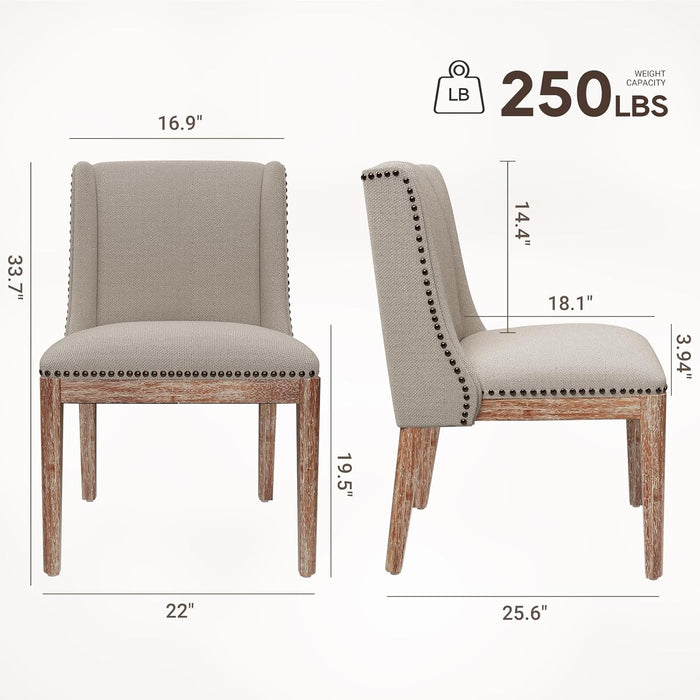 Dining Chair Set of 4, Fabric Upholstered Kitchen Side Chairs with Wooden Legs for Kitchen & Restaurant Use, Beige