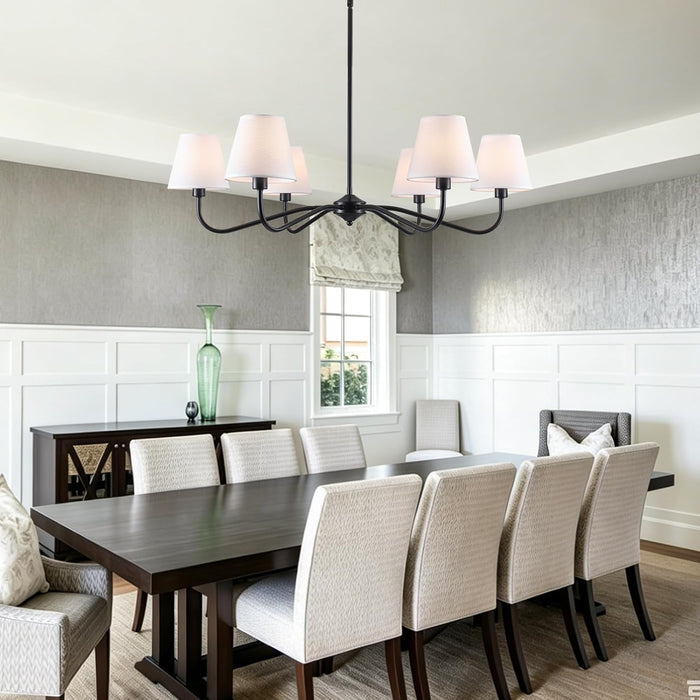 35.82In Black Modern Farmhouse Chandelier with Shades, 6-Light Large Chandelier for Living Room, Dining Room Pendant Light Fixture, Adjustable Traditional Chandelier for Kitchen Bedroom Entryway Foyer