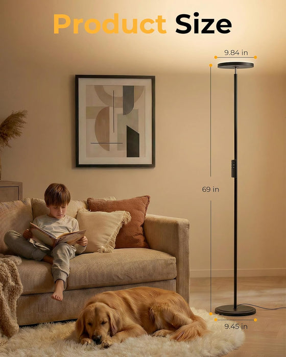 Floor Lamps for Living Room, 69" Tall LED Lamp, 2800LM Standing Lamp Remote & Foot Switch with 1H Timer, 2700-6500K Stepless Dimmable Modern Pole Light for Bedroom, Reading, Black