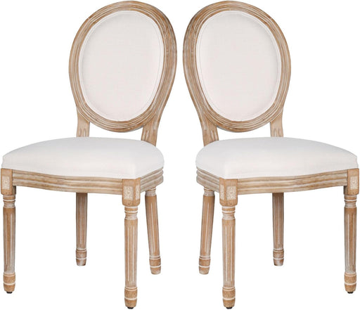 Dining Chairs Set of 2 Beige Fabric Square Back with Solid Wood Legs and Frame for French Country Kitchen Dining Room