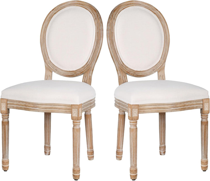 Dining Chairs Set of 2 Beige Fabric Square Back with Solid Wood Legs and Frame for French Country Kitchen Dining Room