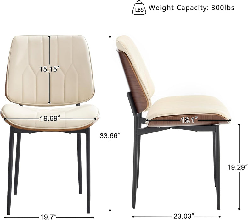 BV Mid Century Dining Chairs Set of 4, PU Leather Bentwood, Beige