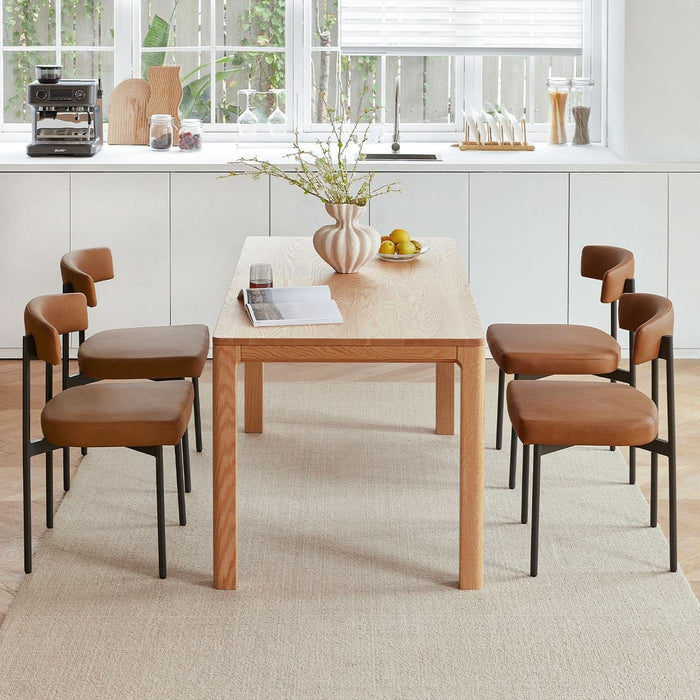 Brown Faux Leather Dining Chairs Set of 4, Armless Upholstered Kitchen Chair,Modern Dining Room Chair with Curved Backrest