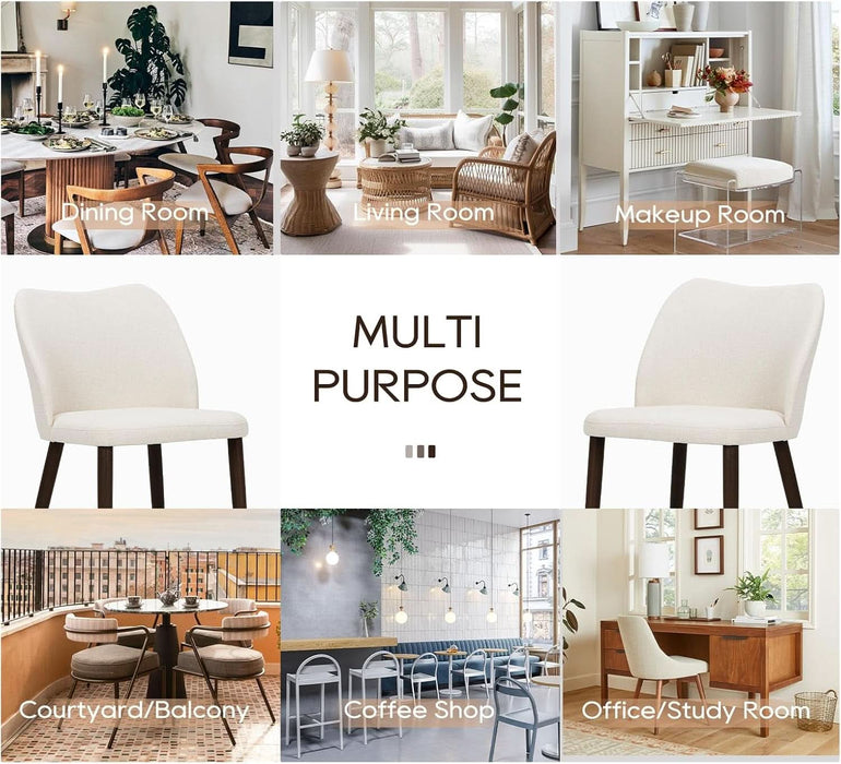 Upholstered Dining Chairs Set of 6, Modern Fabric Dining Room Kitchen Side Chair with Padded Seat and Wood Legs for Restaurant/Cafe, Beige