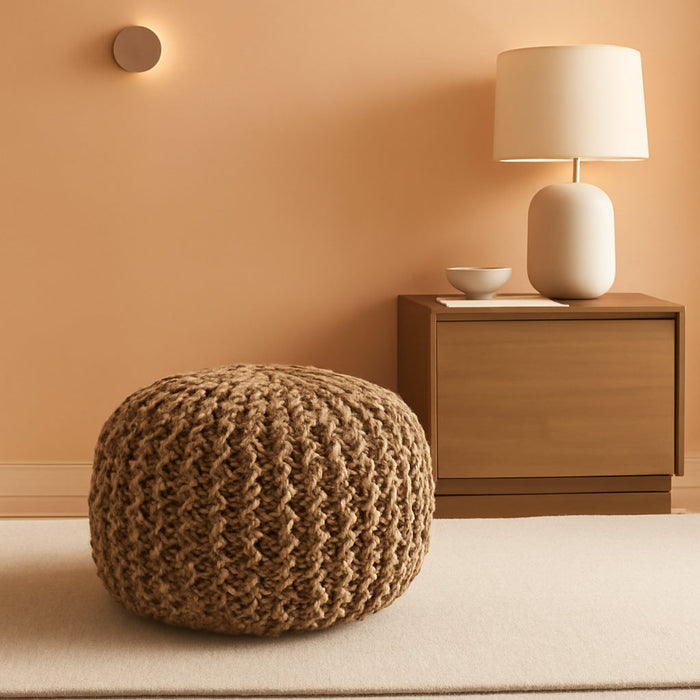 Natural Jute Braided Pouf Ottoman - Versatile Footrest