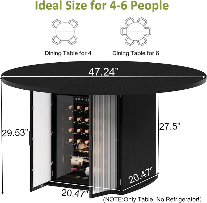 Black round Dining Table for 4, 47 Inch Dining Room Table with Storage | Modern Kitchen Tables with Fridge Space, Industrial Wood Dinner Tables for Home Kitchen Living Room, Black Oak, Only Table