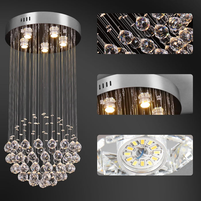 Compact Chrome Crystal Chandelier Flush Mount Fixture