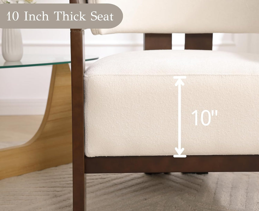 Barrel Accent Chairs Set of 2 Modern Comfy Living Room Chairs with Wooden Legs Mid Century Upholstered Lounge Reading Armchairs for Bedroom/Indoor Reading Nook/Corner/Office, White