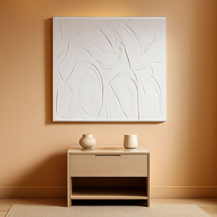 Abstract Textured Wall Art Hand Painted White Canvas Modern Oil Painting 58X29 Contemporary Minimalist Large Artwork Horizontal/Vertical Wall Decor