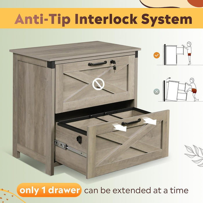 2-Drawer Lateral File Cabinet with Lock, Gray Oak