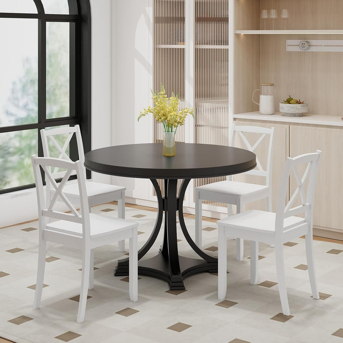 Wood Dining Chairs Set of 4 White, Armless Kitchen Chair W/Rubber Wood Legs & Curved Backrest, Farmhouse Cross Back Diner Chair, Wooden Side Chairs for Home Dining Room, Load 400 LBS