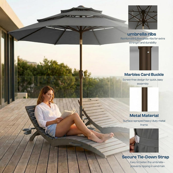 10Ft Patio Umbrella, 3 Tier Outdoor Market Table Umbrellas with 8 Fiberglass Ribs and Push Button Tilt, Windproof, Vented Canopy, UV Protection for Deck, Pool, Backyard