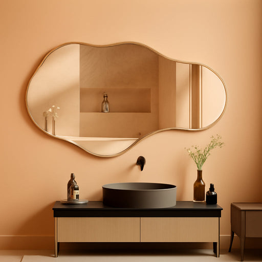 Irregular Wall Mirror - Wall Mirrors Decorative 22"X 36" Asymmetrical Abstract Mirror Aviation Aluminum Alloy Frame Unique for Bathroom, Bedroom, Living Room, Cloakroom, Entryway Gold