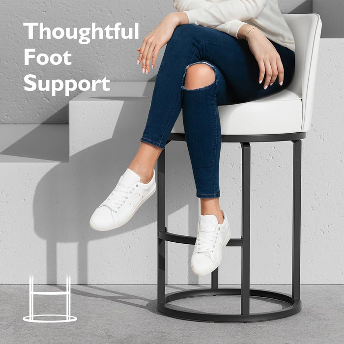26" White Counter Height Bar Stools Set of 4, Anti-Pinch Swivel