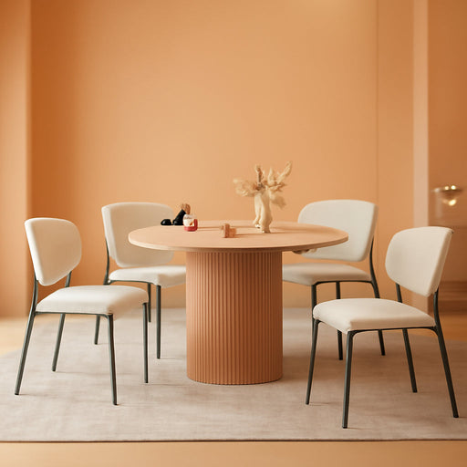 5-Piece Dining Set, Space-Saving Farmhouse Table & Chair Set for 4, 47-Inch round Dinner Table Set, Boucle Padded Seat, Curved Backrest - Beige and Oak