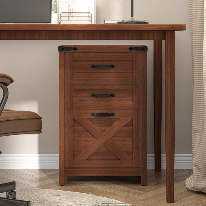 Vertical File Cabinet with 3 Drawers for Home Office, Walnut