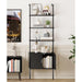 73" Tall Bookshelf with Cabinet, Industrial Ladder Wall Mount Shelf Bookcase with Wood and Metal Frame, Plant Shelf Wall Storage Display for Living Room Bedroom, Black Wood Grain