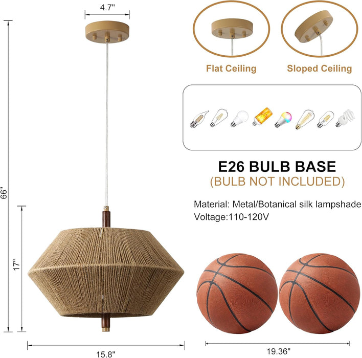 Modern Farmhouse Boho Chandelier,3-Light Chandeliers for Dining Room Light Fixture,Adjustable Rustic Pendant Light Hanging Fixture for Kitchen Island Foyer Entryway,Handwoven Cotton Rope Shade