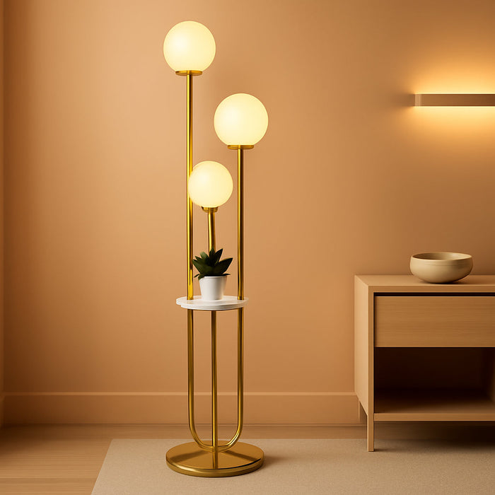 Gold Globe Floor Lamp 3-Lights Dimmable Floor Lamps with Tray 3000K Bulbs Included Unique Floor Lamp Candle Holder Style Modern Standing Lamps for Living Room/Bedroom