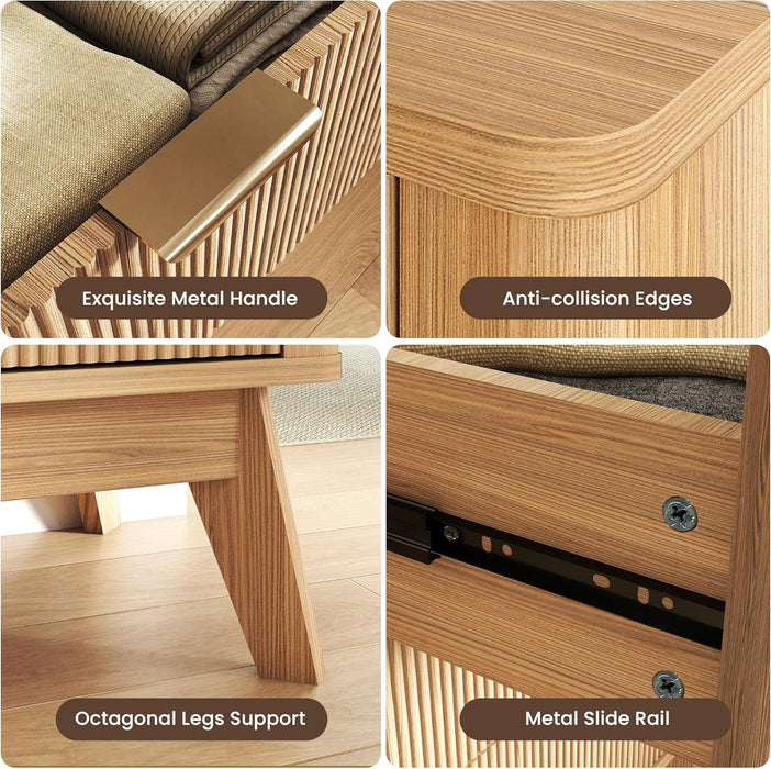 Fluted 6 Drawer Dresser,49.6'' Modern Wooden Dresser with Drawers, Curved Deep Drawer TV Stand, Natural Wood Chest of Drawers for Bedroom,Living Room, Hallway (Oak)