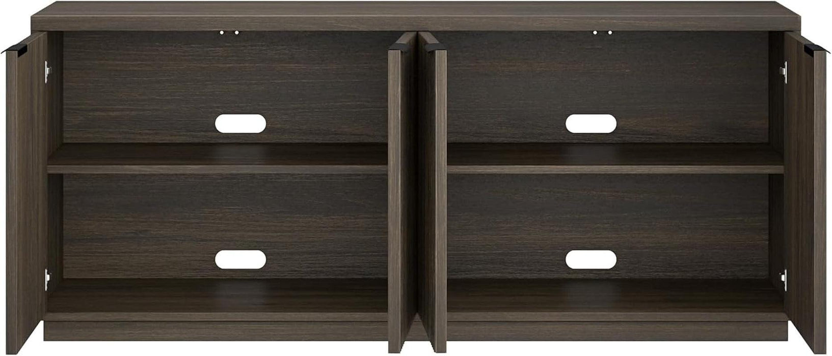 68'' Fluted Sideboard Buffet Cabinet, Ribbed Wooden Credenza with 4 Doors, Adjustable Shelves, and Cable Management Cut-Outs for Dining Room, Kitchen, Living Room or Entryway, Alder Brown