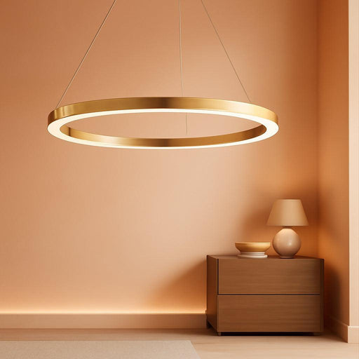 Modern LED Pendant Lighting 24'' Ring Chandelier Gold Dimmable LED Chandelier for Dining Room 36W Adjustable Pendant Light Fixture for Living Room Bedroom Home Office Foyer, 3000-6500K
