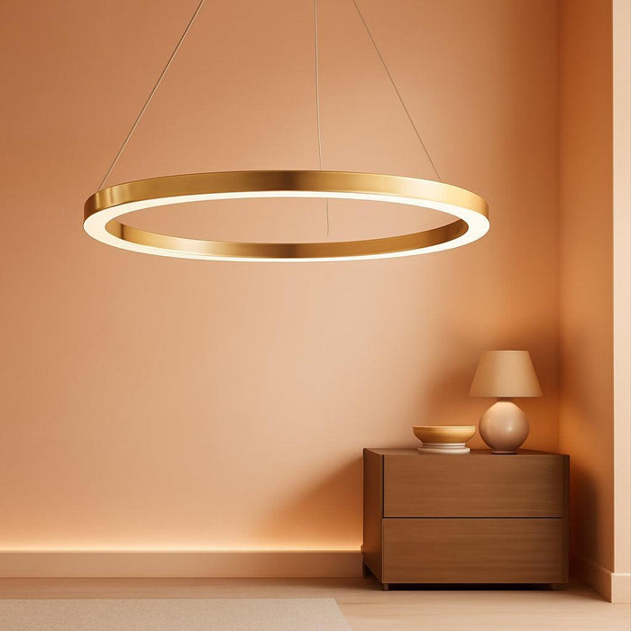 Modern LED Pendant Lighting 24'' Ring Chandelier Gold Dimmable LED Chandelier for Dining Room 36W Adjustable Pendant Light Fixture for Living Room Bedroom Home Office Foyer, 3000-6500K