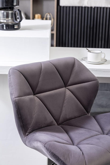 Breni Velvet Diamond Tufted Swivel Adjustable Height Barstools, Set of 2, Gray