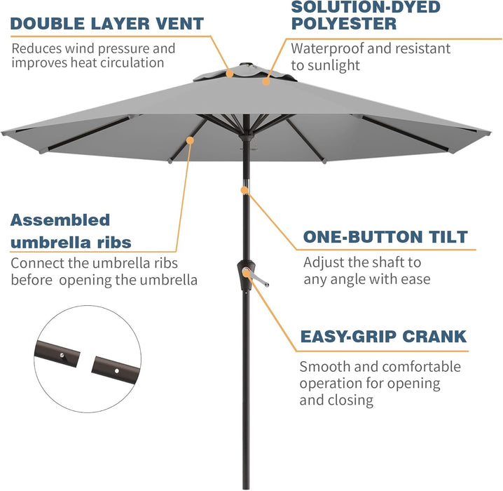 10FT Patio Umbrella, Outdoor Umbrella with Push Button Tilt and Crank, 8 Sturdy Ribs, UV Protection & Waterproof Market Umbrella for Pool, Backyard, Beach,Deck
