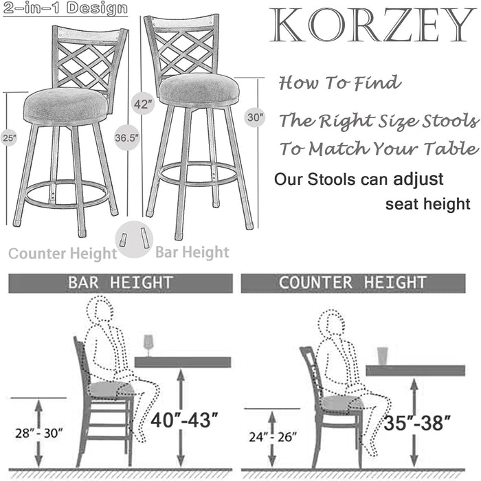 Swivel Bar Stools Set of 2, 25/30 Inch Adjustable Beige Fabric Bar Chairs with Antique Brass Frame, Mid-Century Counter Barstools with Back for Kitchen Island