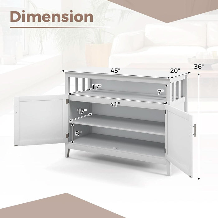 Sideboard Buffet Cabinet with 3 Storage Shelf, 45'' Farmhouse Kitchen Storage Cupboard Wood Coffee Bar Cabinet Buffet Table for Kitchen, Dining Room, Living Room & Entryway, White