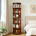 6‑Tier Rotating Bookshelf, Solid Rubber Wood 360° Revolving Bookcase with Lockable Casters, Space‑Saving Tall Storage Shelf for Living Room Bedroom Home Office, Walnut, 17.3"D×17.3"W×78.5"H
